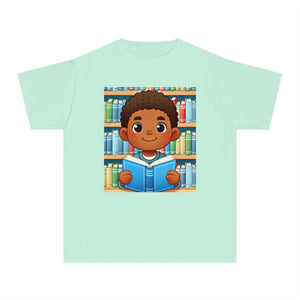 Youth - Young Book Reader Midweight T-Shirt (African American / Black Boy)