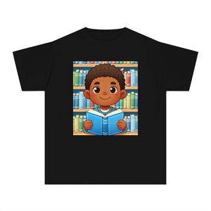 Youth - Young Book Reader Midweight T-Shirt (African American / Black Boy)