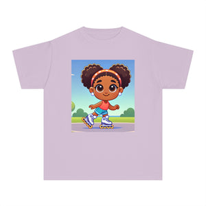 Youth - Rollerblading Midweight T-Shirt (African American / Black Girl)