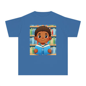 Youth - Young Book Reader Midweight T-Shirt (African American / Black Boy)