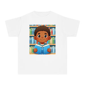 Youth - Young Book Reader Midweight T-Shirt (African American / Black Boy)