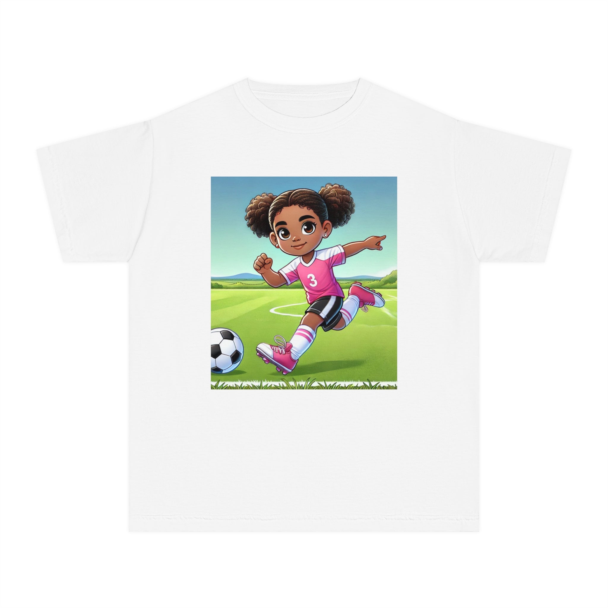 Youth - Soccer Love Midweight T-Shirt (African American / Black Girl)