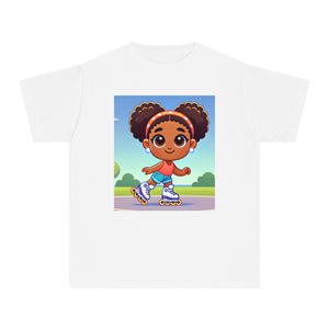 Youth - Rollerblading Midweight T-Shirt (African American / Black Girl)