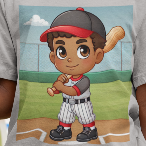 Baseball Player T-Shirt for Boys (African American Boy / Black Boy)