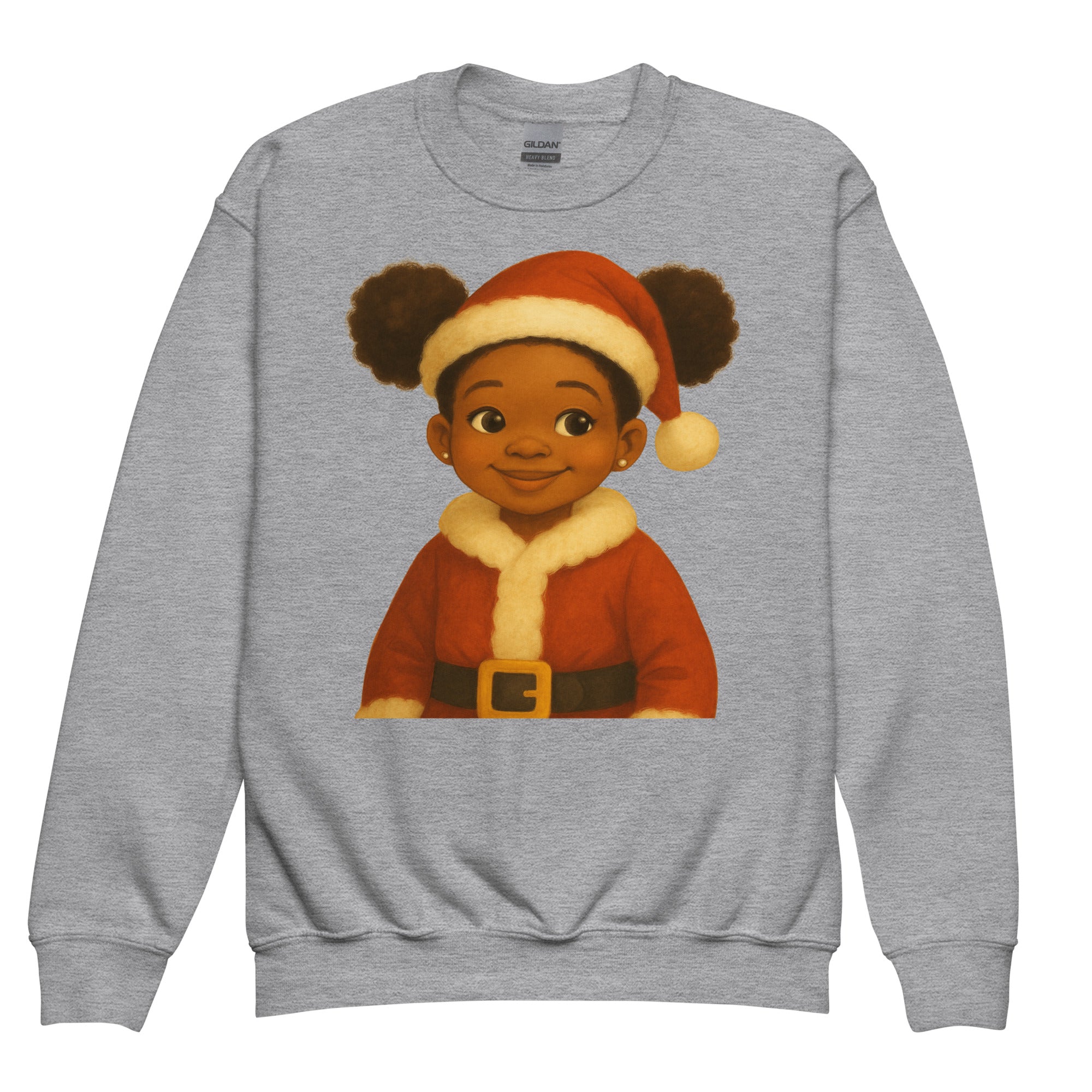 Product mockBlack Girl Santa Sweatshirt – Holiday Sweatshirt for African American Girlsup