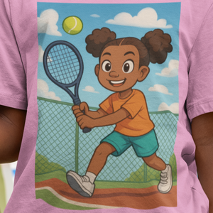 Champion Tennis Player Girls TShirt (African American Girl Tennis / Black Girl Tennis T-shirt)