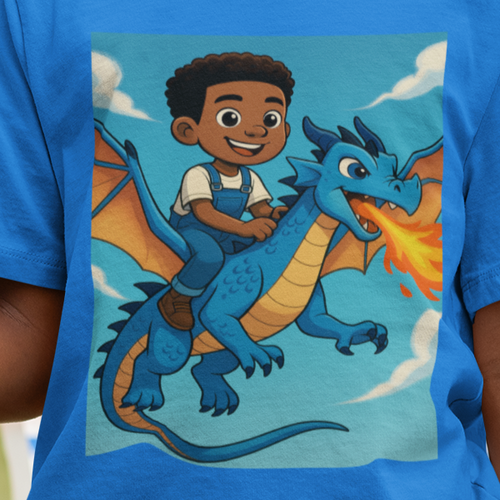 Fire Dragon T-Shirt for Boys (African American Boy / Black Boy)