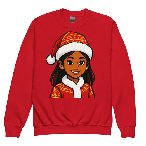 Indian American Santa Girl Sweatshirt – Holiday Sweatshirt for Kids