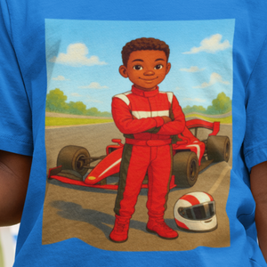 Race Car Driver T-Shirt (African American / Black Boy)