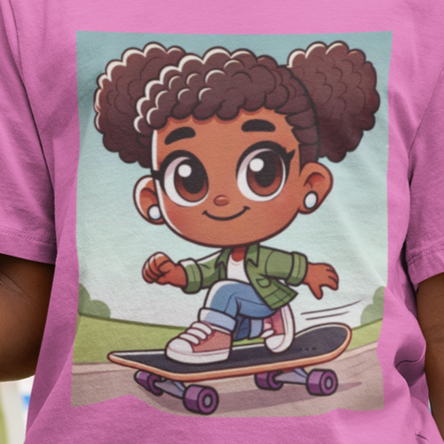 Skateboarding Queen T-Shirt for GIrls (African American / Black Girl)