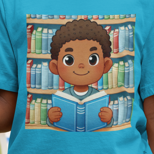 Young Book Reader T-Shirt for Kids (African American / Black Boy)