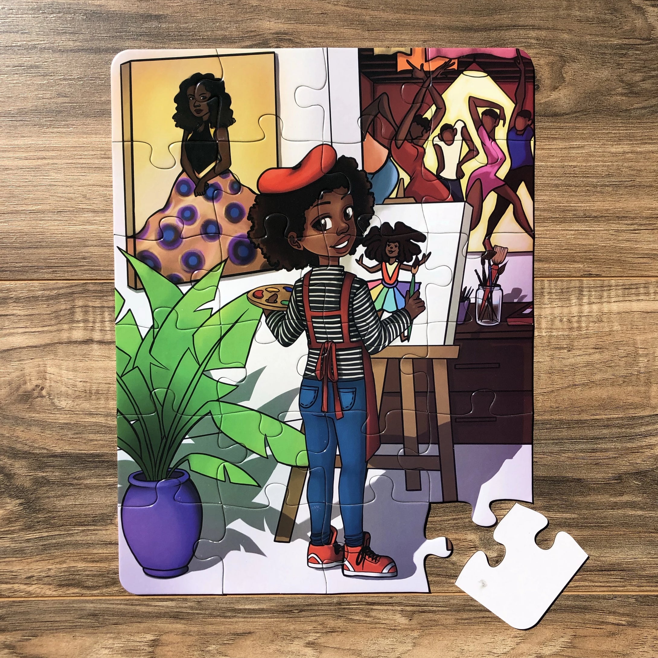 Black Girl Artist Puzzle (13in x 10in, 24 Pieces) – African American Girl Art Puzzle for Preschool & Elementary Creativity