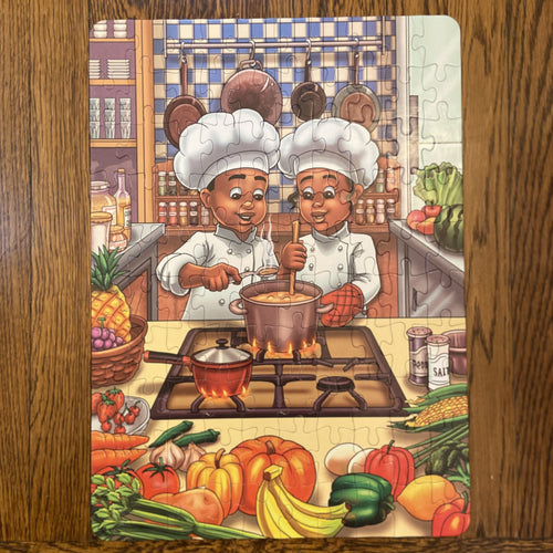 Future Chef Kids Puzzle (14in x 19.5in, 100 Pieces) – Black Boy and Black Girl Chef Puzzle for Kids, Cooking & Career Exploration