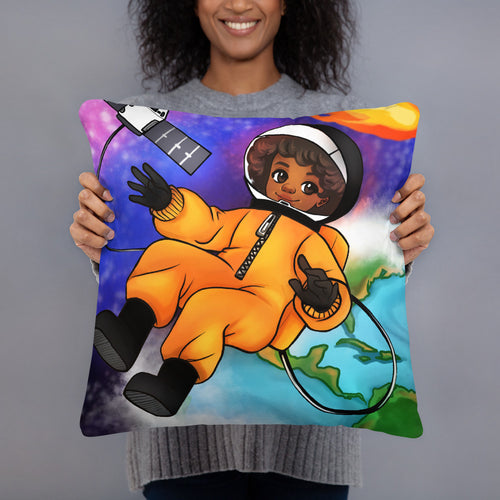 Black Girl Astronaut Throw Pillow – STEM-Inspired Black History Decor for Children's Rooms